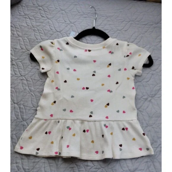 NWT, Cat & Jack Girls 4T Drop-Waist Shirt,  Cream With Mini Colored Hearts - Picture 4 of 9